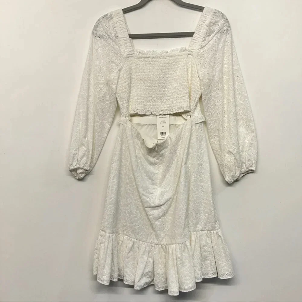 NWT‎ $398 Veronica Beard Denise Dress White Eyelet Smocked Mini 2 Ruffle Hem